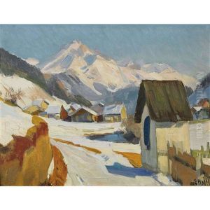 Winterlandschaft Mit Piz D'err In Graubunden by Ernst Hodel the Younger