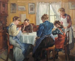 Bei Der Handarbeit In Der Guten Stube by Ernst Hodel the Younger