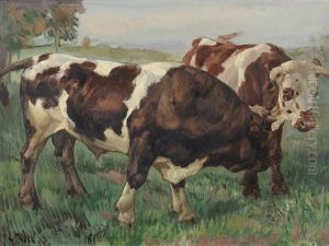 Kuh Und Stier Auf Der Weide by Ernst Hodel the Younger