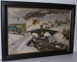 Blick Auf Ein Winterlich Verschneites Dorf