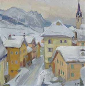 Winter In Savognin by Ernst Hodel the Younger