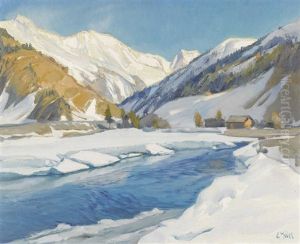 Winterlicher Bergbach by Ernst Hodel the Younger