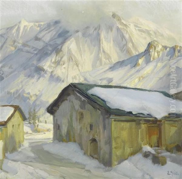 Sonnige Schneelandschaft Mit Hausern - view 1
