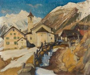 Dorf In Den Schweizer Bergen by Ernst Hodel the Younger