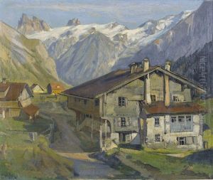 Sommerliches Gebirge Mit Dorf by Ernst Hodel the Younger