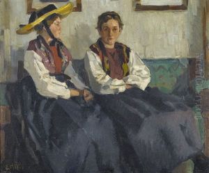 Zwei Sitzende Trachtenfrauen by Ernst Hodel the Younger