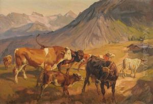Kuhe Auf Der Alp by Ernst Hodel the Younger