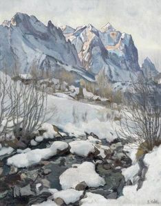 Winterliche Landschaft Mit Wetterhorn by Ernst Hodel the Younger