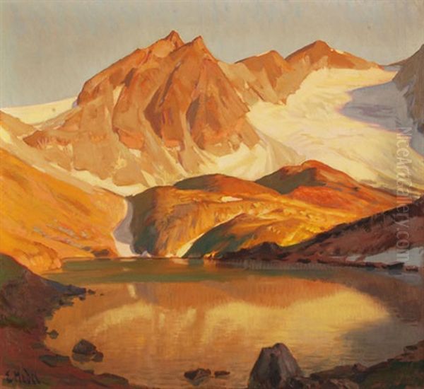 Gebirgslandschaft Mit Gletscher Und Bergsee - view 1