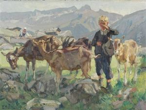 Hirtenjunge Mit Ziegen by Ernst Hodel the Younger