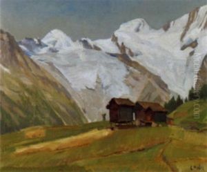 Sommerliche Gebirgslandschaft Im Wallis by Ernst Hodel the Younger