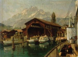 Schiffswerft Mit Pilatus Im Hintergrund