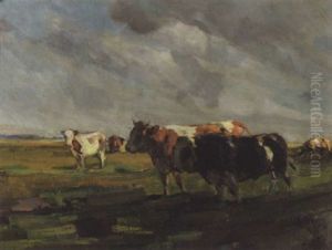 Landschaft Mit Kuhen Unter Bewolktem Himmel by Ernst Hodel the Younger