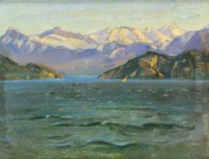 Vierwaldstattersee Mit Alpenkette by Ernst Hodel the Younger
