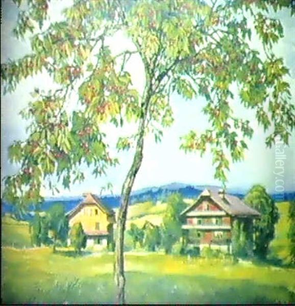 Kirschbaum Vor Zwei Luzerner Bauernhausern - view 1
