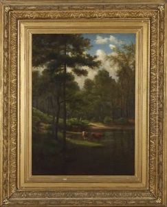 Pastoral Landscape With Cattle At Water's Edge by Sylvester Phelps Hodgdon