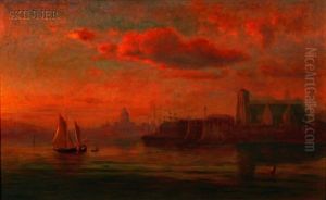 Harbor Twilight (the Cathedral Of The Holy Cross?) by Sylvester Phelps Hodgdon