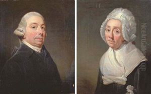 Portrait Of Pieter Ter Borch In A Dark Coat, A White Chemise, Wearing A Wig (+ Portrait Of Anna Helena De Famars In A Black Dress, A White Collar, And A White Headdress; Pair) by Charles Howard Hodges