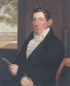 Portrait Of A Gentleman, Wearing A Black Jacket With White Shirt, Holding Paper And A Pen