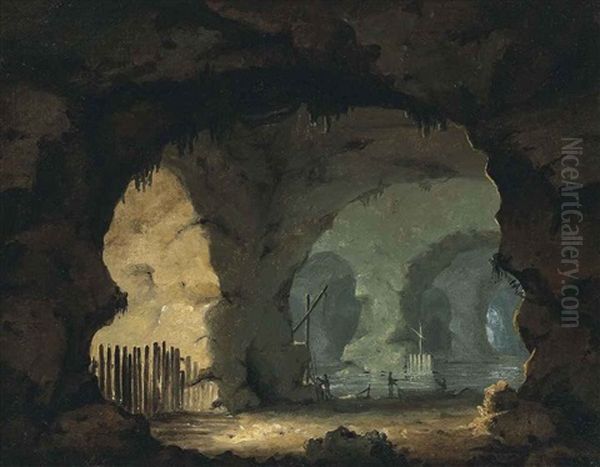 A Sea Cave Interior With Figures And Boats (after Jacques Courtois) - view 1