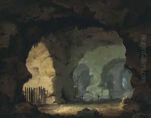 A Sea Cave Interior With Figures And Boats (after Jacques Courtois)