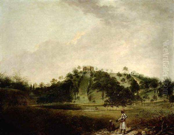 View Of Pirpahari At Monghyr With Figures In The Foreground And An Elephant Procession Beyond - view 1