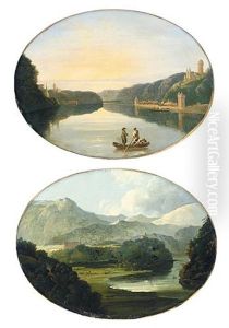 A View Of The Rhine In Germany (+ A View Of The Mountains Of Switzerland; Pair) by William Hodges
