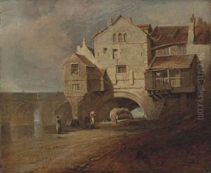 Elvet Bridge, Durham, With Figures On The Bank Of The River Wear by David Hodgson