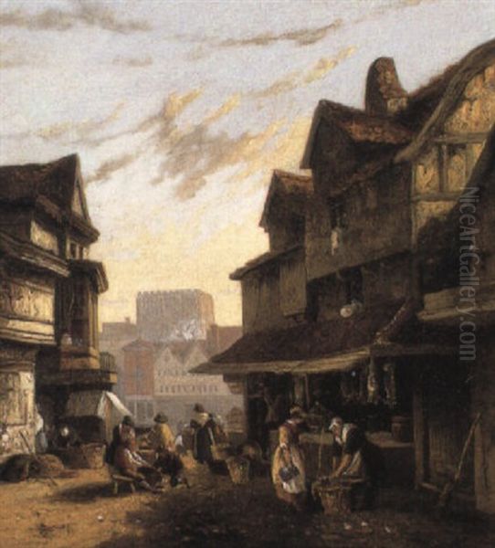 Street Scene In Norwich With Castle Beyond - view 1