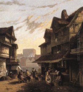 Street Scene In Norwich With Castle Beyond