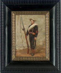Portrait Of A Blue Jacket From The Naval Brigade On Service In Egypt In Military Uniform Holding A Rifle In His Right Hand