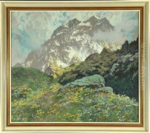 Berggipfel Mit Bluhender Bergwiese by Hugo Hodiener (Hodina)