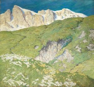 Gebirgskette (mit Schlern, Sudtirol?) by Hugo Hodiener (Hodina)