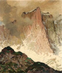 Berggipfel (dolomiten?) Mit Voruberziehenden Nebelschwaden by Hugo Hodiener (Hodina)