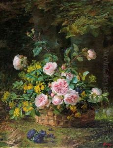 Bouquet Of Roses In A Wicker Basket