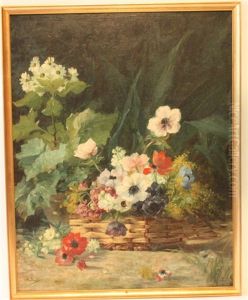 Composition Representant Une Nature Morte Aux Anemones Dans Un Panier