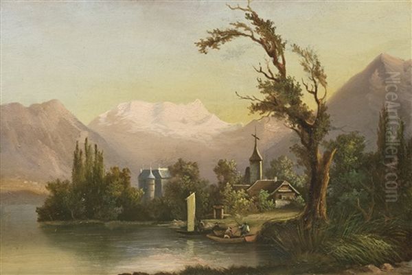 Schloss Schadau Mit Kirche Von Scherzligen Und Blumlisalp - view 1