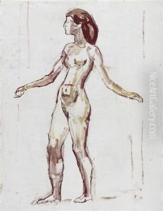 Weiblicher Akt Nach Links Schreiten by Ferdinand Hodler