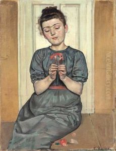 Die Blumenbinderin (madchen Mit Nelke) (girl Arranging Flowers - Girl With Carnation) by Ferdinand Hodler
