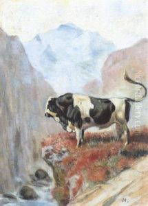 Freiburger Stier Vor Jungfraumassiv by Ferdinand Hodler