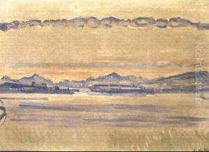 Genfersee Und Montblanc Vor Sonnenaufgang by Ferdinand Hodler