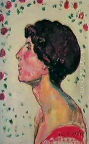 Portrait Valentine Gode Darel Im Profil Nach Links, Mit Rosen - view 1