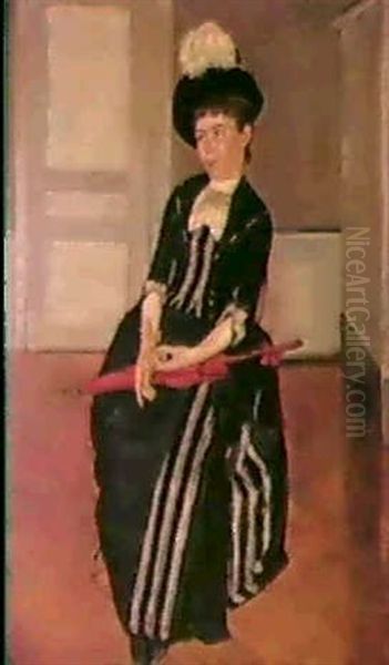 Bertha Stucki Mit Federhut Und Rotem Schirm - view 1