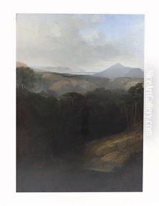 The Waterfall At Powerscourt And Suga Loaf, With An Extensive View Towards Dalkey Island by George Frederick (Sir) Hodson