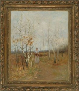 Woman Gathering Wood In A Forest