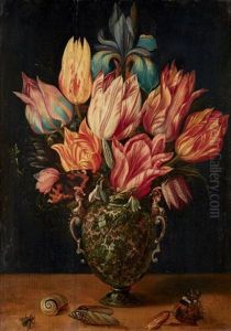 Tulipes Et Iris Dans Un Vase De Jaspe