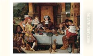 Scene De Banquet by Kasper or Gaspar van den Hoecke