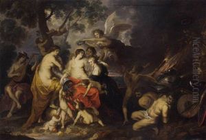 An Allegory Of Peace: Pax Crowned By Victory With Abundantia, Concordia, And Justicia Nearby, Mercury Playing The Lute On The Left