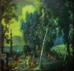 Paysage Avec Un Depart Pour La Chasse Au Faucon Dans Une    Clairiere