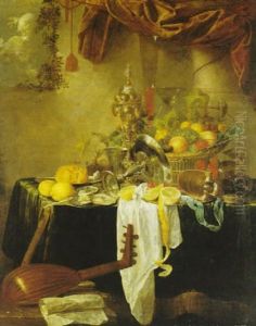 Still Life Of A Basket Of Fruit, An Overturned Tazza, A Giltcovered Cup, A Nautilus Shell, Lemons And Other Objects...
